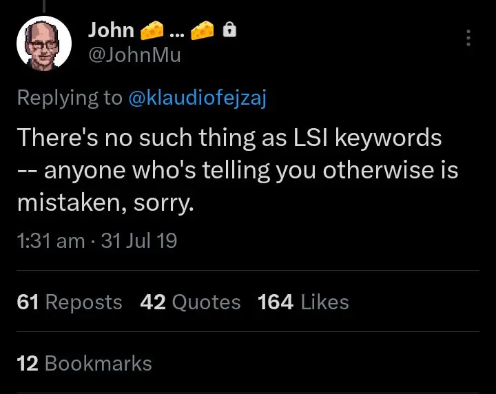 john muller tweet about lsi